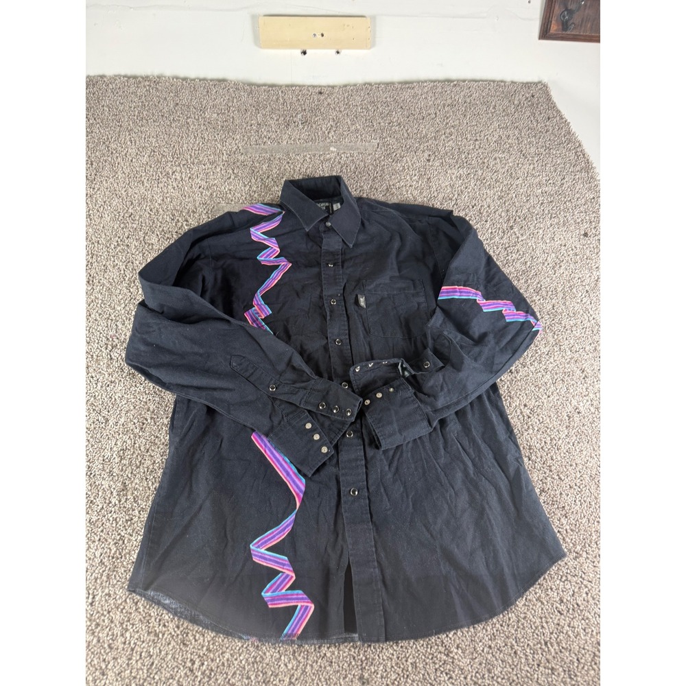 Brooks & Dunn Panhandle Slim Mens Black Western Shirt Zig Zag Graphic 16.5‎ x 36